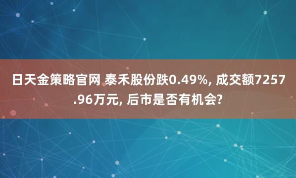 日天金策略官网 泰禾股份跌0.49%, 成交额7257.96万元, 后市是否有机会?